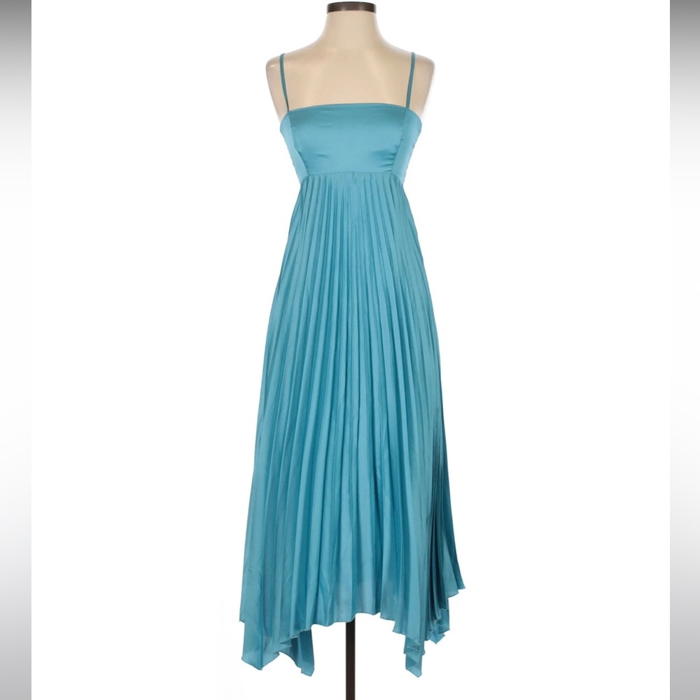 Chic Satin Pleated Asymmetrical Hem Midi Dress